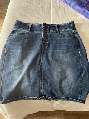 Apt. 9 Dark Blue Button-Front Denim Mini Skirt